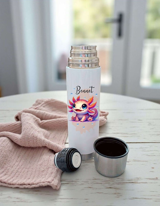 Personalisierte Thermoskanne Axolotl aus Edelstahl für Kinder mit Namen, für Schule &  Kindergarten - CreativMade 