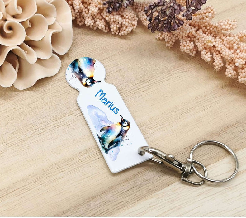 Einkaufswagenlöser personalisiert mit Namen Pinguin Einkaufchip Wagenlöser Metall Schlüsselanhänger