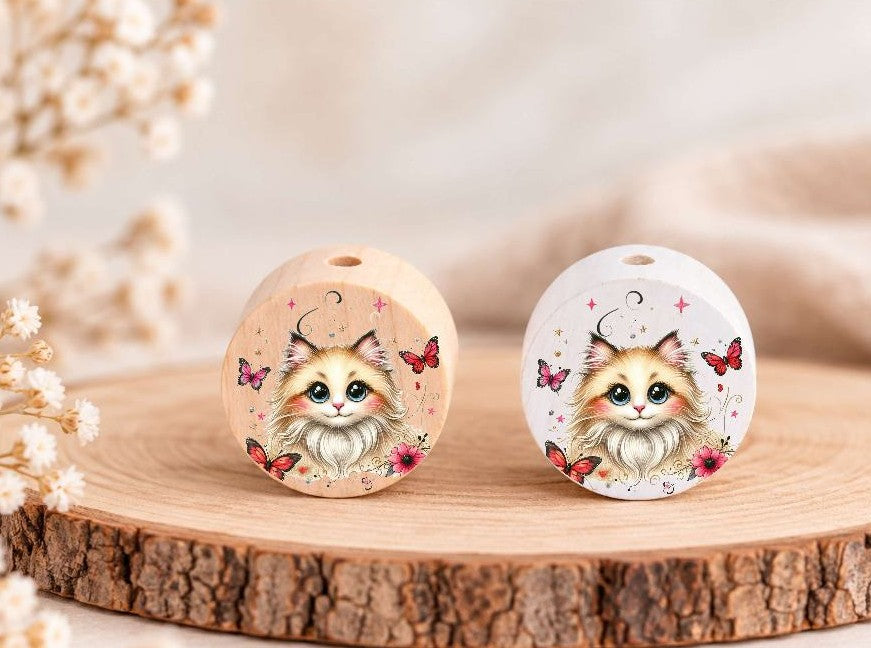 Milchzahndose Katze Holz mit Motivscheibe | DIY & Kreativbedarf 6 x 4cm Zahndose