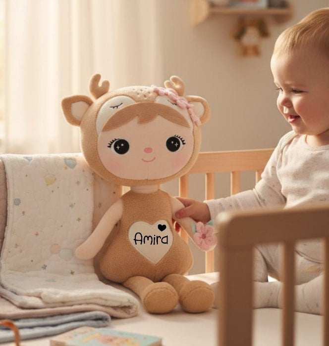 Personalisierbares Kuscheltier Reh Plüschtier – 50 cm Schmusetier mit Namen Geschenk für Babys & Kinder - CreativMade 