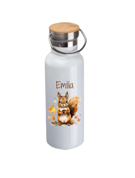 Personalisierte Kinder Trinkflasche mit Namen Eichhörnchen – Edelstahl Thermosflasche auslaufsicher für Kindergarten & Schule - CreativMade