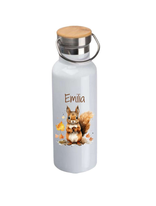 Personalisierte Kinder Trinkflasche mit Namen Eichhörnchen – Edelstahl Thermosflasche auslaufsicher für Kindergarten & Schule - CreativMade