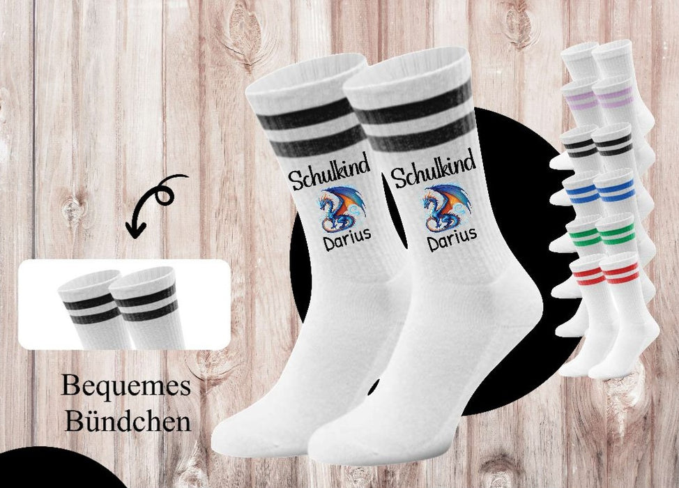Kindersocken Einschulung Drache – 100 % Baumwolle Größe 27–36 Unisex - CreativMade