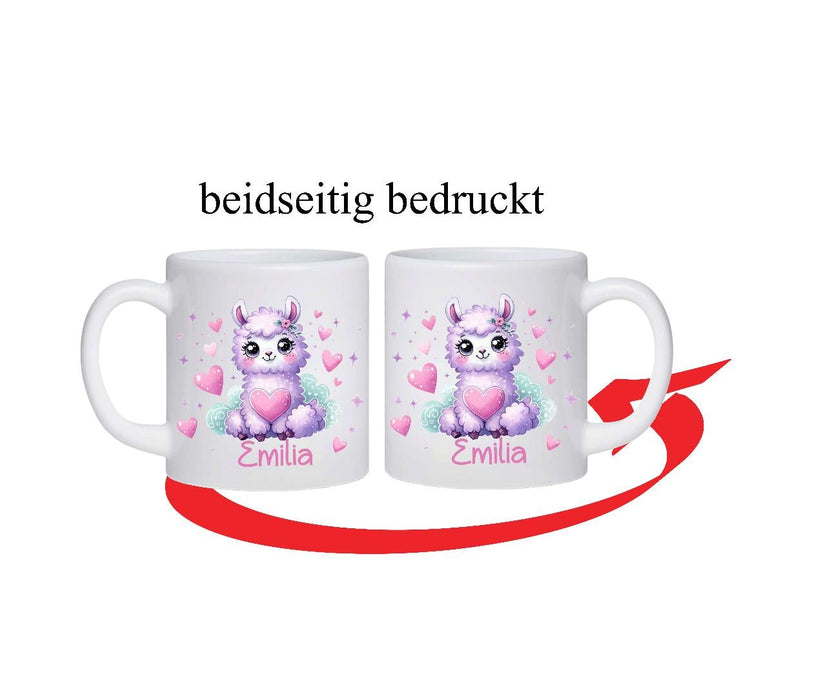Kinder Tischset personalisiert mit Namen Lama Mädchen - abwischbar und rutschfest Platzdeckchen Platzset Tischunterlage - personalisierte Tasse Emaille & Keramik - CreativMade 