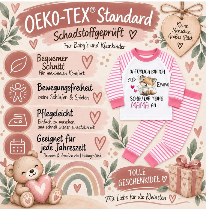Kinder Schlafanzug mit Namen – Hase „Natürlich bin ich süß“ – Personalisierter Pyjama Mädchen | CreativMade .