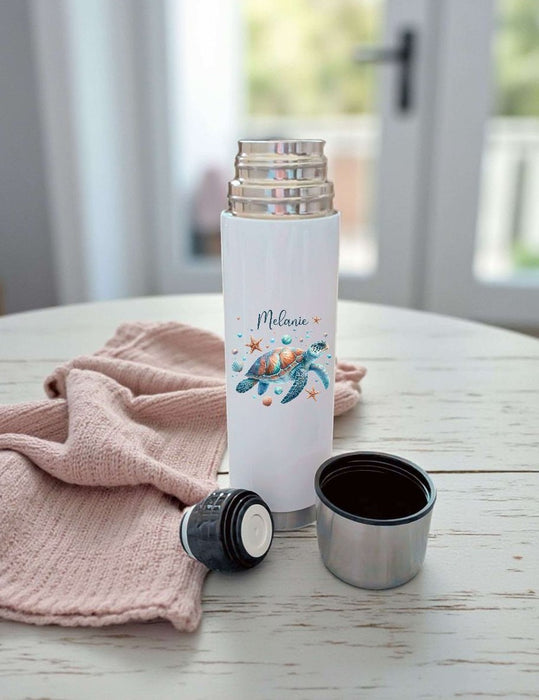 Thermoskanne personalisiert mit Namen Schildkröte Edelstahl Isolierflasche Thermoflasche Geschenkidee - CreativMade 