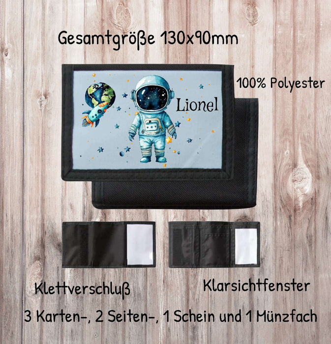 Kinder Geldbeutel personalisiert Astronaut – Geldbörse mit Namen Klettverschluss  Porte­mon­naie - CreativMade 