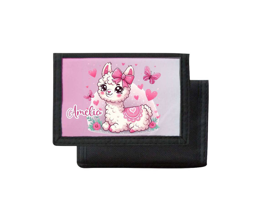 Kinder Geldbeutel personalisiert Lama – Geldbörse mit Namen Klettverschluss  Porte­mon­naie - CreativMade 