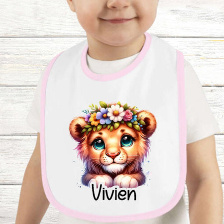 Personalisiertes Baby Lätzchen Löwe aus Frottee mit Klettverschluss Sabberlatz mit Namen Mädchen - CreativMade