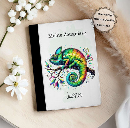 Personalisierte Zeugnismappe mit Namen Chamäleon – Mappe für Schulzeugnisse A4 | Geschenk zur Einschulung - CreativMade