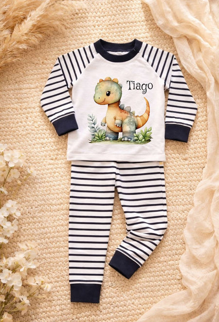 Kinder Schlafanzug mit Namen Dinosaurier – Personalisierter Pyjama für Jungen - CreativMade 