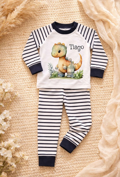 Kinder Schlafanzug mit Namen Dinosaurier – Personalisierter Pyjama für Jungen - CreativMade 