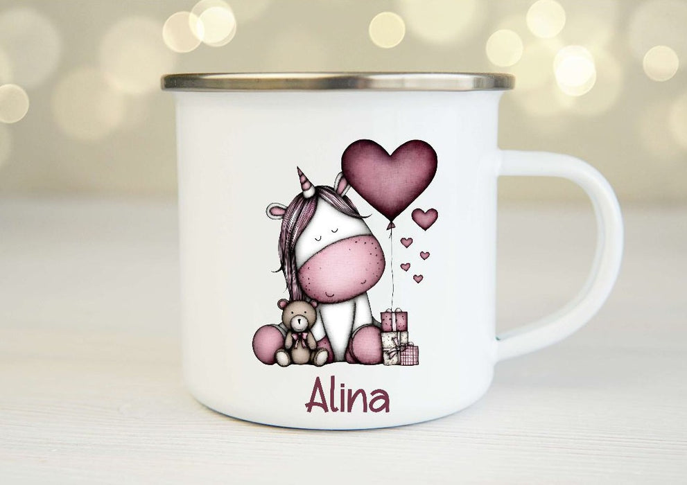 Personalisiertes Kinder Trinkflaschen- & Tassen-Set mit Namen Einhorn – Edelstahl Trinkflasche 500 ml für Schule & Kindergarten - CreativMade