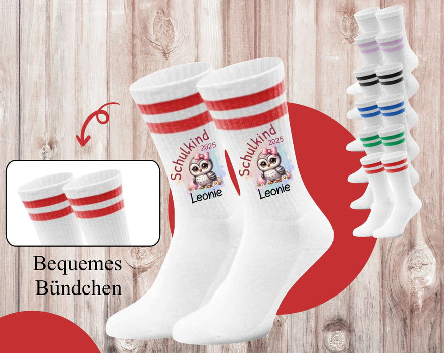 Kindersocken Einschulung Eule – 100 % Baumwolle Größe 27–36 Unisex - CreativMade