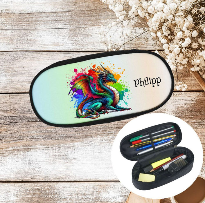 Federmäppchen Kinder mit Namen Drache – personalisiertes Stifteetui/Stiftebox Schule Geschenk Einschulung - CreativMade