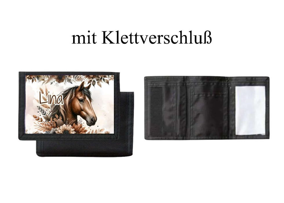 Kinder Geldbeutel personalisiert Pferd – Geldbörse mit Namen Klettverschluss oder Reißverschluss Porte­mon­naie - CreativMade