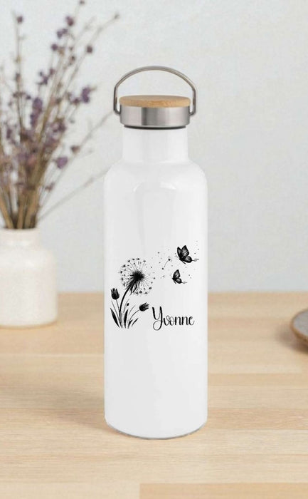 Personalisierte Thermosflasche Edelstahl Pusteblume – Trinkflasche mit Bambusdeckel, doppelwandig & auslaufsicher für Büro, Sport & Reisen - CreativMade