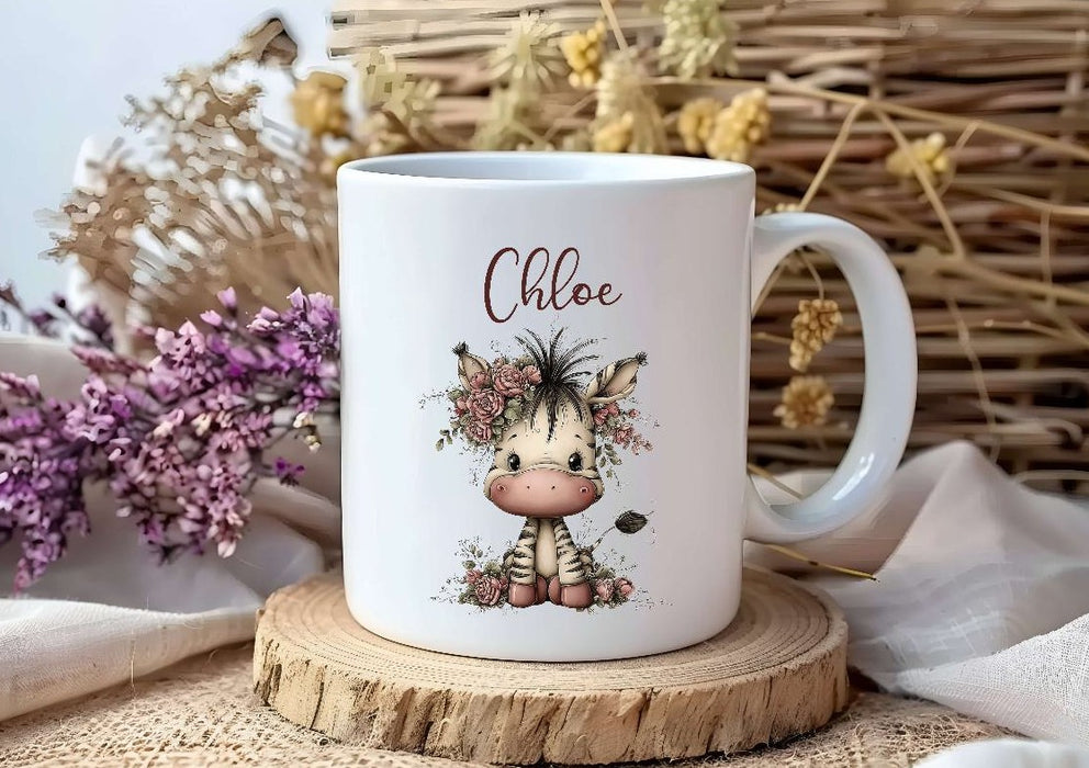 Personalisiertes Kinder Trinkflaschen- & Tassen-Set mit Namen Zebra – Edelstahl Trinkflasche 500 ml für Schule & Kindergarten - CreativMade