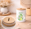 Kinder Spardose mit Name Drache grün  – Personalisierte Spardose für Kinder Keramik mit Bambusdeckel für Jungen | CreativMade .