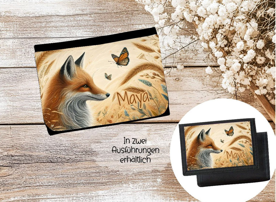 Kinder Geldbeutel personalisiert Fuchs – Geldbörse mit Namen Klettverschluss oder Reißverschluss Porte­mon­naie - CreativMade