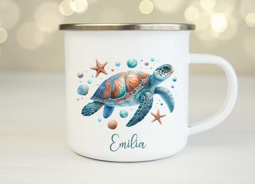 Personalisiertes Kinder Trinkflaschen- & Tassen-Set mit Namen Schildkröte – Edelstahl Trinkflasche 500 ml für Schule & Kindergarten - CreativMade