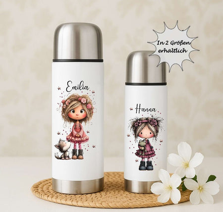Thermoskanne personalisiert mit Namen Mädchen Edelstahl Isolierflasche Thermoflasche Geschenkidee - CreativMade