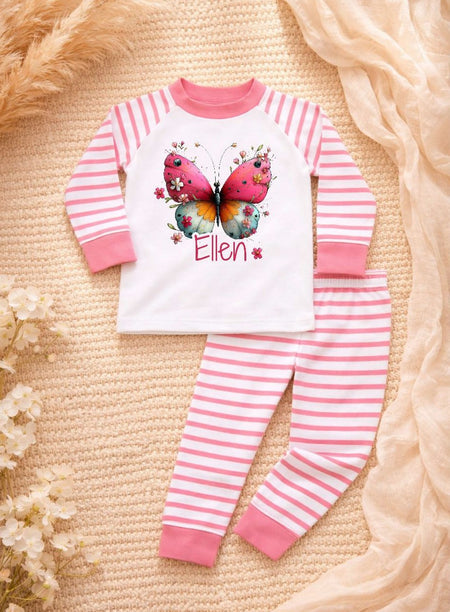 Kinder Schlafanzug mit Namen Schmetterling – Personalisierter Pyjama für Babys Mädchen - CreativMade