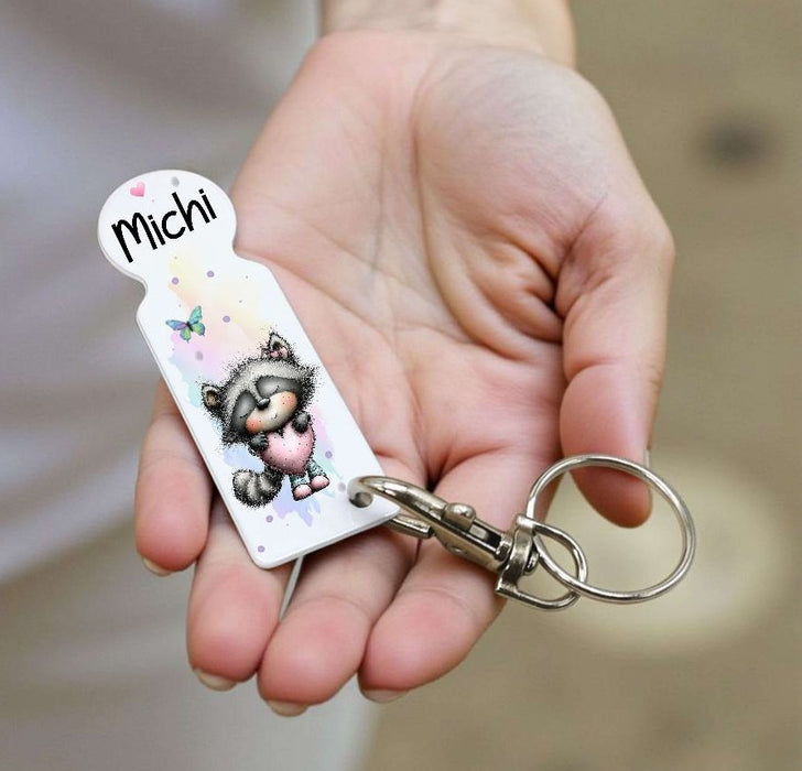 Einkaufswagenlöser personalisiert mit Namen Waschbär Einkaufchip Wagenlöser Metall Schlüsselanhänger