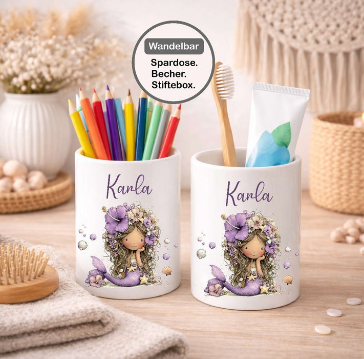 Kinder Spardose mit Name Meerjungfrau – Personalisierte Spardose für Kinder Keramik mit Bambusdeckel für Mädchen | CreativMade .