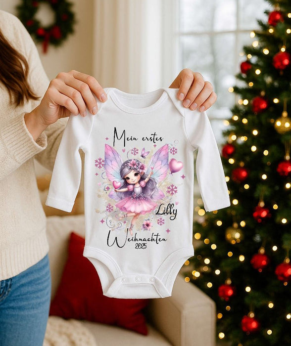 Mein erstes Weihnachten Baby-Body Ballerina – personalisiert Weihnachtsoutfit aus Baumwolle (0–18 Monate) Strampler - CreativMade 