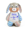 Kuscheltier Hase personalisiert mit Name Junge Geburtsdaten Geschenk Geburt Baby Plüschtier - CreativMade 