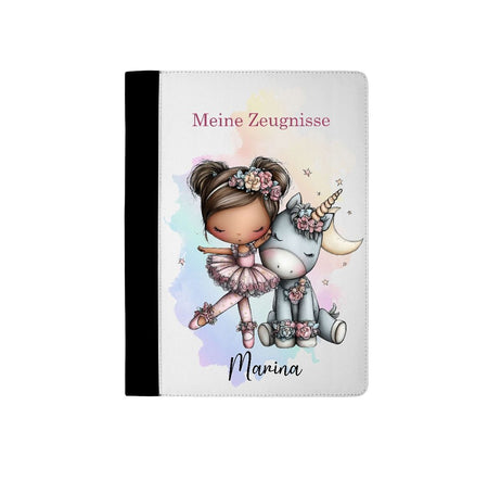 Personalisierte Zeugnismappe mit Namen Einhorn  – Mappe für Schulzeugnisse A4 | Geschenk zur Einschulung Mädchen - CreativMade 