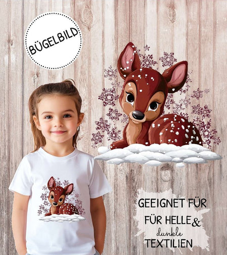 Bügelbilder für Kinder Reh – Weihnachtsmotive, Wintermotive & Herbstmotive zum Aufbügeln – DIY Textilaufbügler für Kleidung & Geschenke - CreativMade 