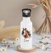 Personalisierte Trinkflasche Kinder Pferd -  Edelstahl Trinkflasche mit Name - Strohhalm Geschenk Einschulung Geburtstag - CreativMade 