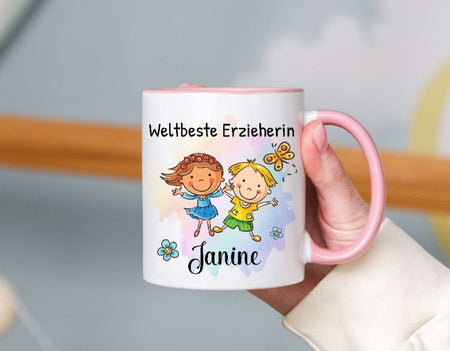 Tasse personalisiert Weltbeste Erzieherin mit Name Abschiedsgeschenk Erzieherin Kita Kindergartenzeit - CreativMade 