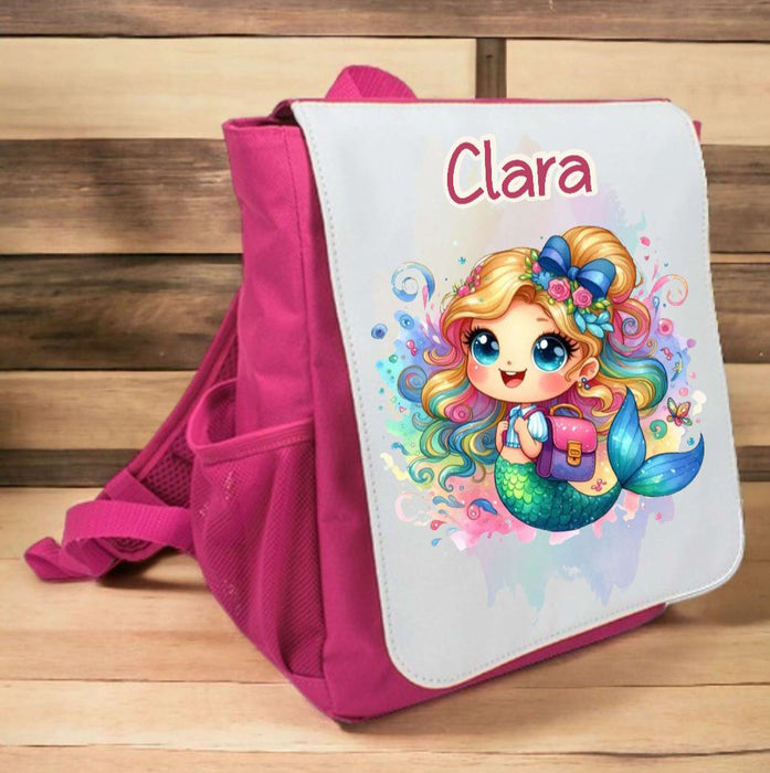 Set Brotdose Trinkflasche und Rucksack personalisiert mit Namen Meerjungfrau Kinder Edelstahl Flasche Kita Kindergarten Kinderrucksack - CreativMade