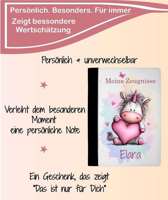 Personalisierte Zeugnismappe mit Namen Einhorn Mädchen – Mappe für Schulzeugnisse A4 | Geschenk zur Einschulung Jungen Mädchen - CreativMade 