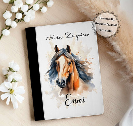 Personalisierte Zeugnismappe mit Namen Pferd Mädchen – Mappe für Schulzeugnisse A4 | Geschenk zur Einschulung Jungen Mädchen - CreativMade 