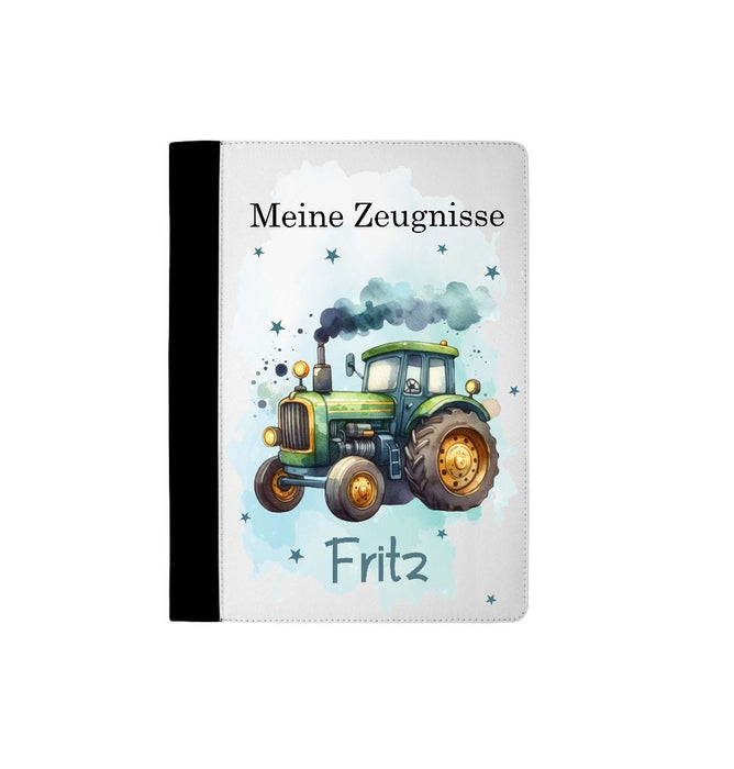 Personalisierte Zeugnismappe mit Namen Traktor – Mappe für Schulzeugnisse A4 | Geschenk zur Einschulung Jungen - CreativMade