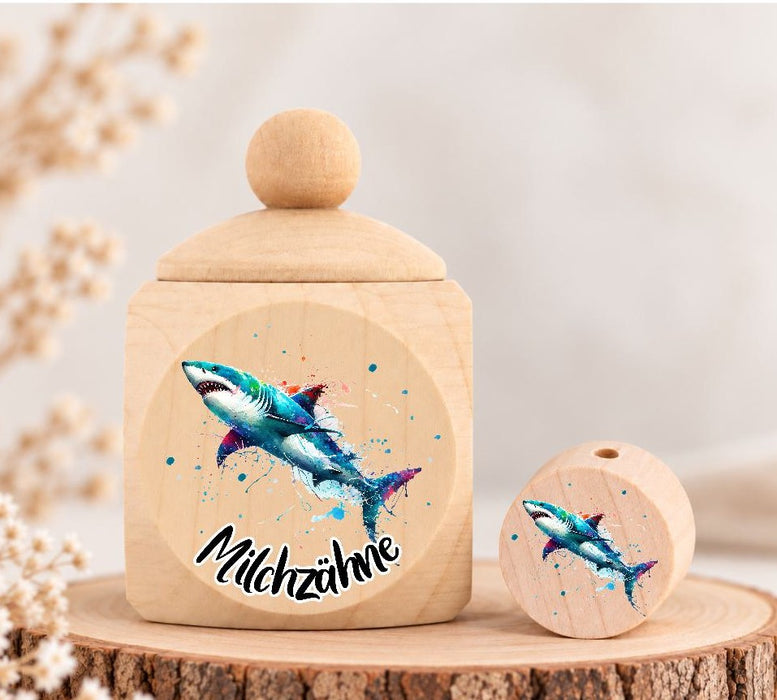 Milchzahndose Hai Holz mit Motivscheibe | DIY & Kreativbedarf 6 x 4cm Zahndose | CreativMade .