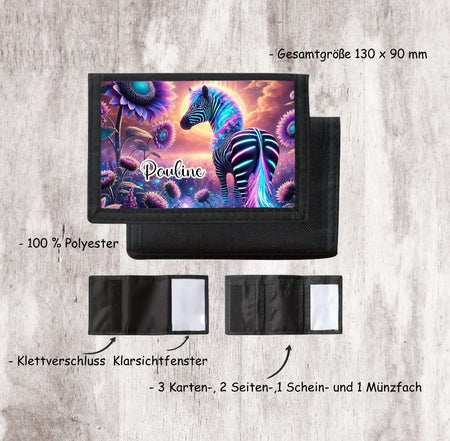 Kinder Geldbeutel personalisiert Zebra – Geldbörse mit Namen Klettverschluss Porte­mon­naie - CreativMade