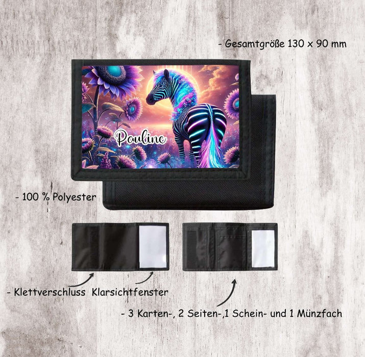Kinder Geldbeutel personalisiert Zebra – Geldbörse mit Namen Klettverschluss Porte­mon­naie - CreativMade