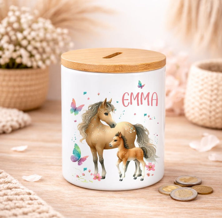 Kinder Spardose mit Name Einhorn – Personalisierte Spardose für Kinder Keramik mit Bambusdeckel für Mädchen | CreativMade .