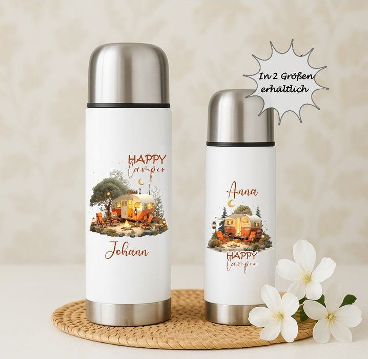 Thermoskanne personalisiert mit Namen Camping Edelstahl Isolierflasche Thermoflasche Erwachsene Geschenkidee - CreativMade 