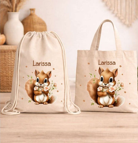 Kinder Turnbeutel mit Namen personalisiert – Eichhörnchen Sportbeutel für Kindergarten, Schule und Schwimmen - CreativMade