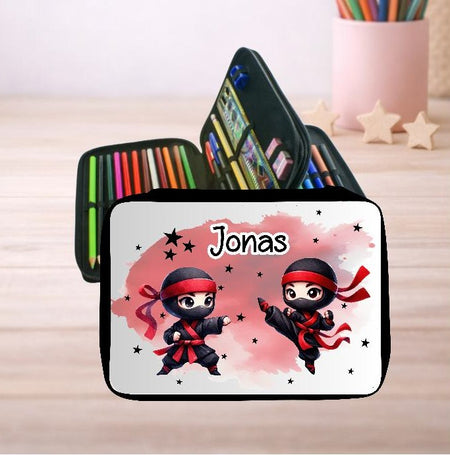 Personalisiertes Federmäppchen mit Name Ninja Jungen Geschenk Einschulung Federmappe Federpenal - CreativMade 
