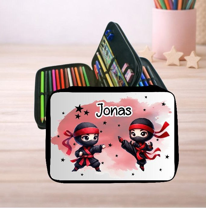 Personalisiertes Federmäppchen mit Name Ninja Jungen Geschenk Einschulung Federmappe Federpenal - CreativMade 