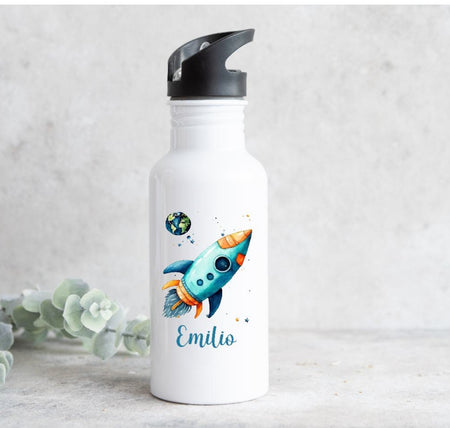 Set Brotdose und Trinkflasche personalisiert mit Namen Rakete Edelstahl 500ml Lunchbox Jungen - CreativMade
