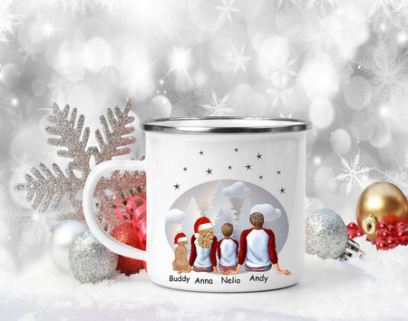 Tasse Personalisierte Weihnachtstasse Familie & Haustier – Keramik oder Emaille mit Namen Weihnachtsgeschenk - CreativMade 
