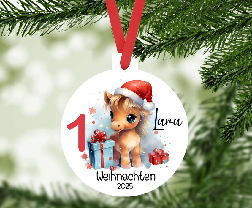 Personalisierter Christbumschmuck & Weihnachtsbaumanhänger Baby Waschbär Zebra – Mein erstes Weihnachten mit Namen aus Aluminium Geschenkidee - CreativMade